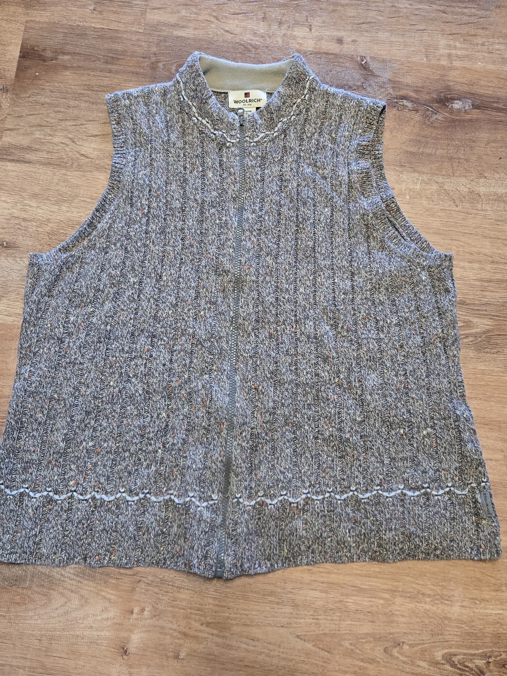 Woolrich Women's Gray Zip-Front Cable Knit Sweater Vest Extra Large Ramie Wool